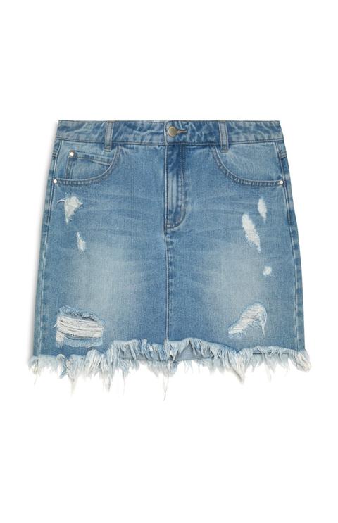 Ripped Hem Denim Skirt