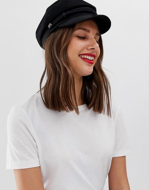 Asos Design High Crown Wool Baker Boy Hat-black