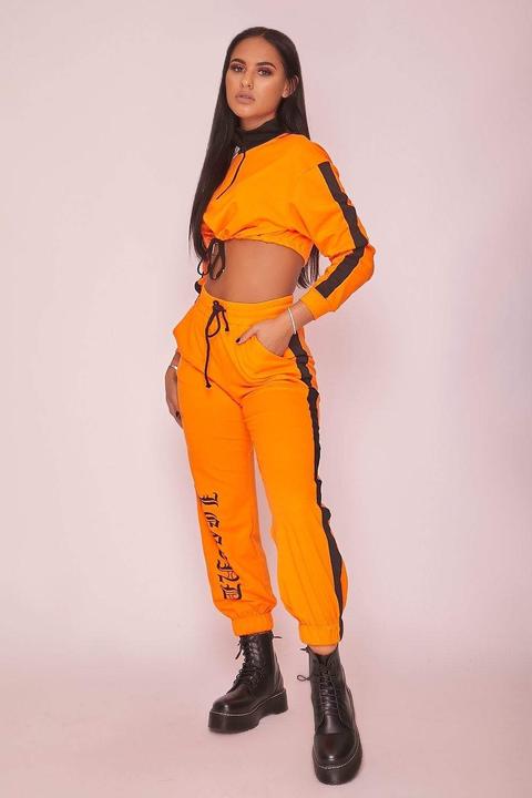 Orange Slogan Print Joggers