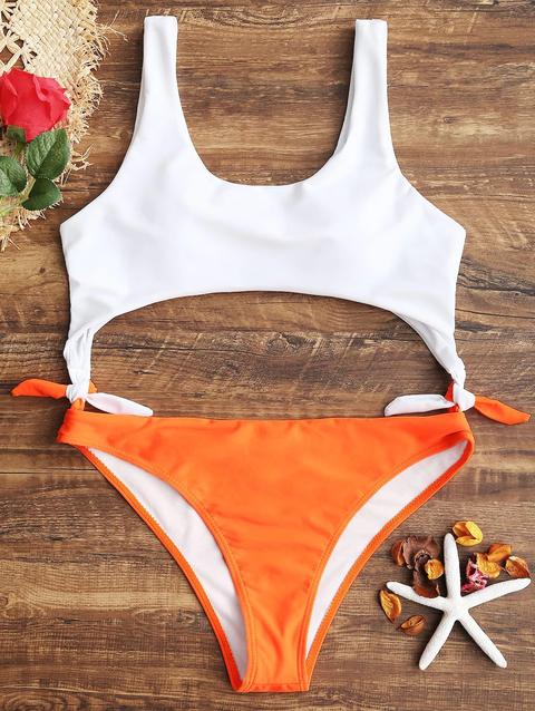 Costume Da Bagno Bicolore Con Taglio In Due Pezzi Fluorescent Orange