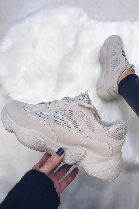 Olivia Beige Suede Panel Mesh Trainers