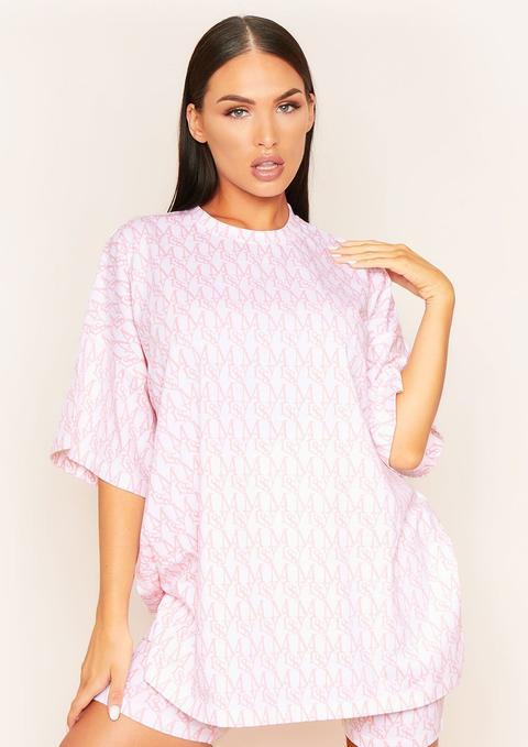 Heidi Pink Missy Print Branded Oversized T-shirt