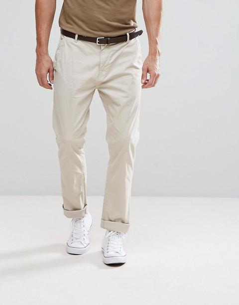 Stradivarius Slim Chino With Belt In Beige - Camel