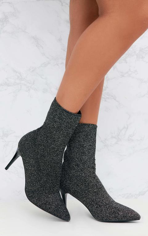 Silver Mid Heel Ankle Sock Boot, Grey