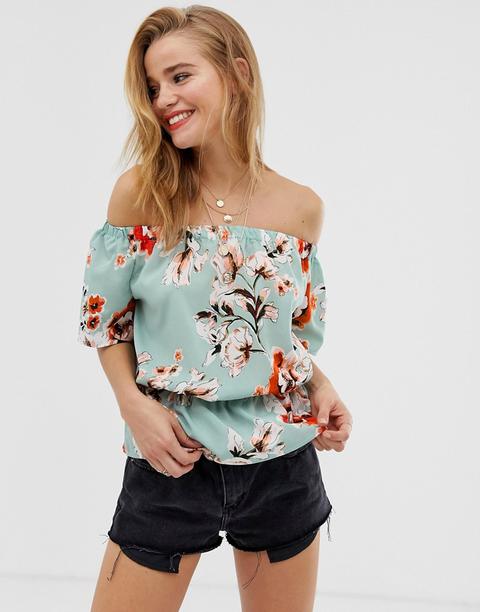 Parisian - Top A Fiori Con Scollo Alla Bardot - Verde