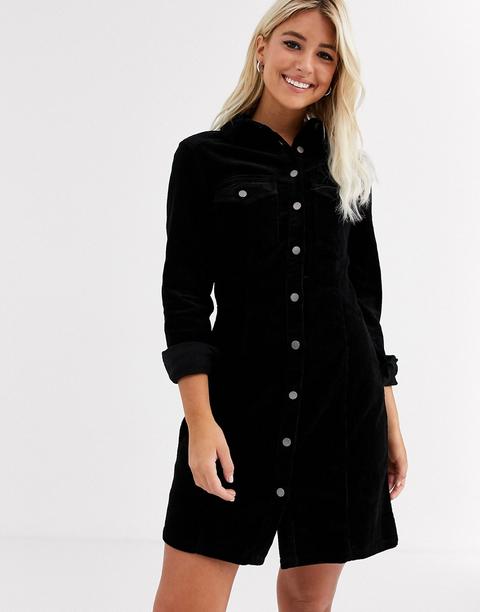 New Look Cord Shirt Dress In Black