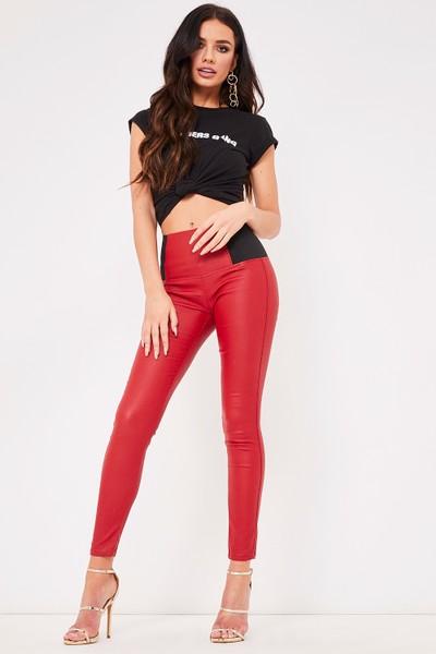 Charlotte Red Pu Elasticated Skinny Trousers