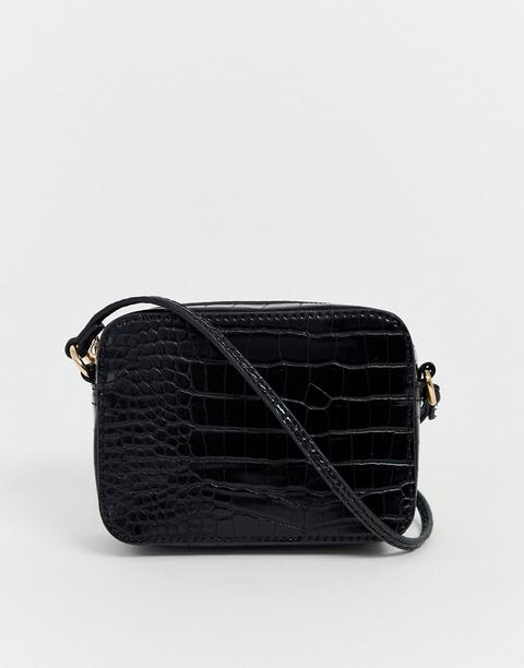 Asos Design Croc Effect Cross Body Camera Bag-black