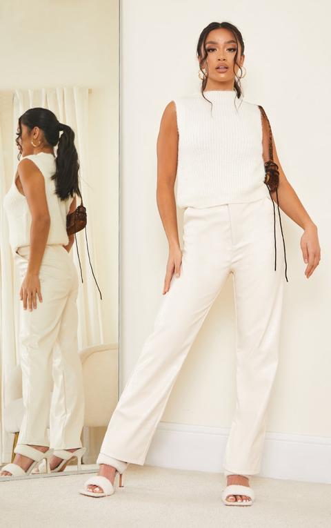 Petite Cream Mock Croc Pu Trousers