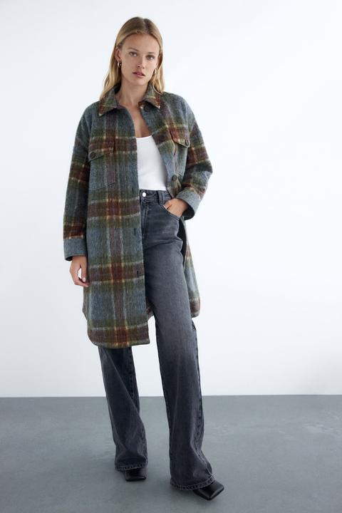 Wool Blend Check Overshirt