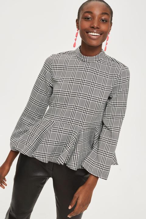 Peplum Hem Checked Blouse