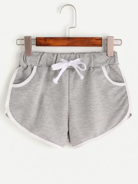 Heather Grey Contrast Trim Drawstring Shorts