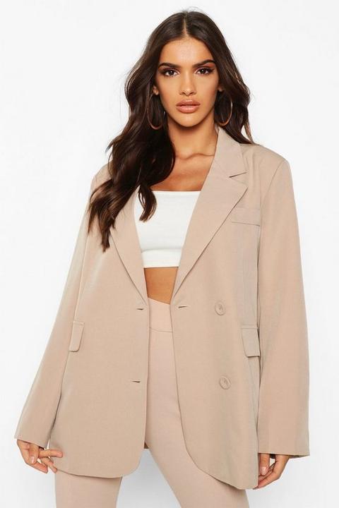 Womens Oversized Boyfriend Blazer - Beige - 10, Beige