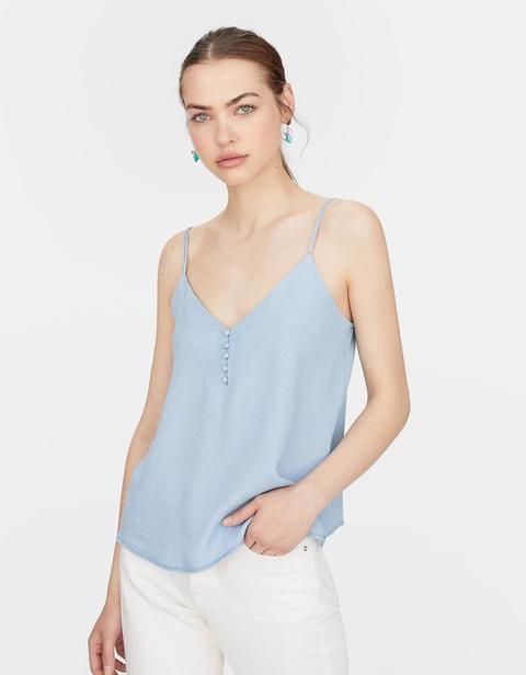 Top Con Dettaglio Di Bottoni Foderati In Tencel Jeans