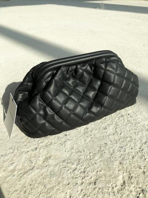 Black Slouchy Quilted Clutch Bag