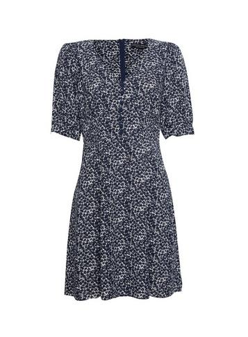 Womens Blue Ditsy Print Button Mini Skater Dress, Blue