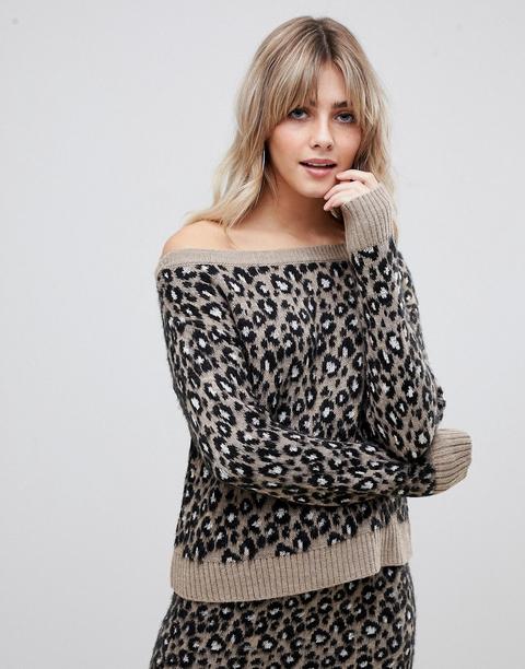 Jersey Con Escote Bardot Y Diseño De Leopardo De Asos Design (parte De Un Conjunto)-multicolor