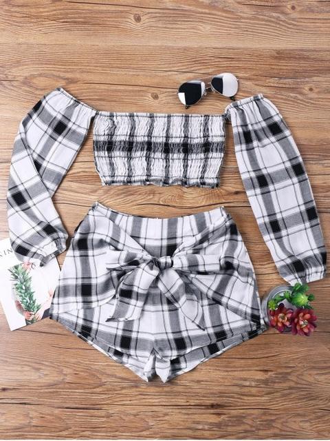 Tartan Plaid Crop Top Y Shorts Set