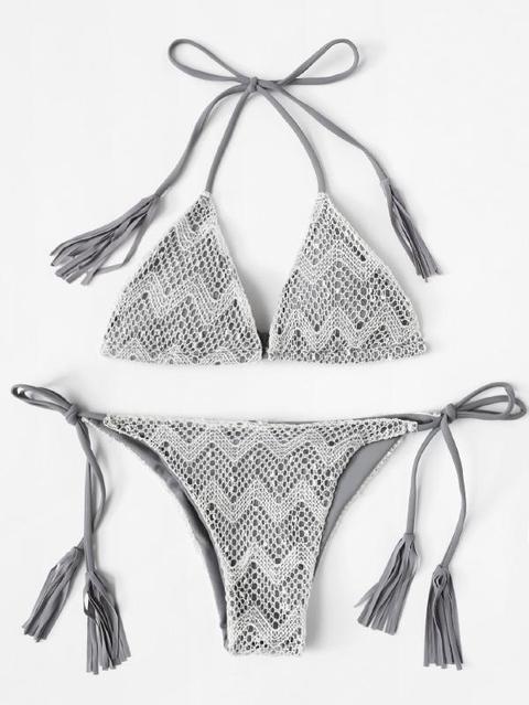 Set De Bikini Con Fleco Con Encaje