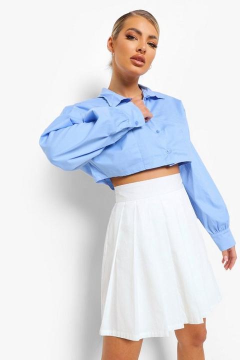 Womens Boxy Oversized Crop Shirt - Blue - 14, Blue