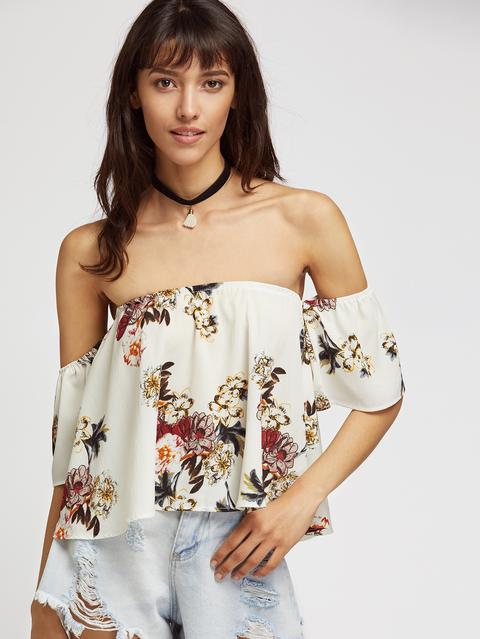 Floral Print Off The Shoulder Crop Top