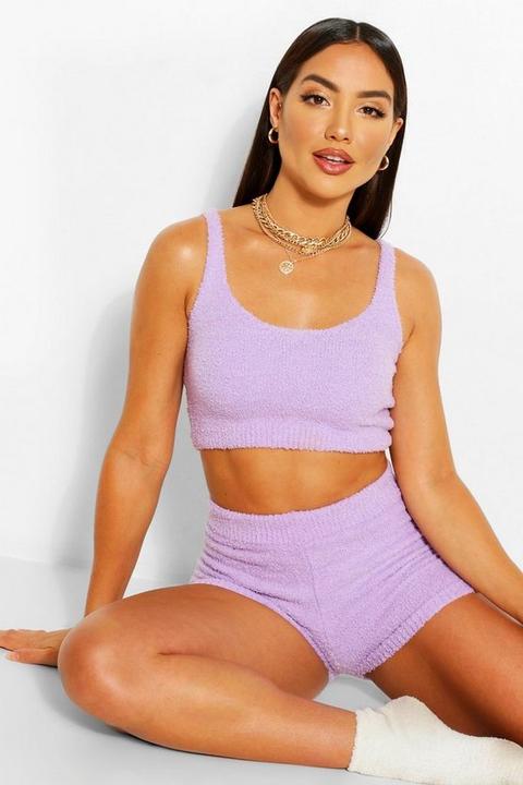 Ensemble Crop Top Et Short En Maille Douce - Lilas - M, Lilas