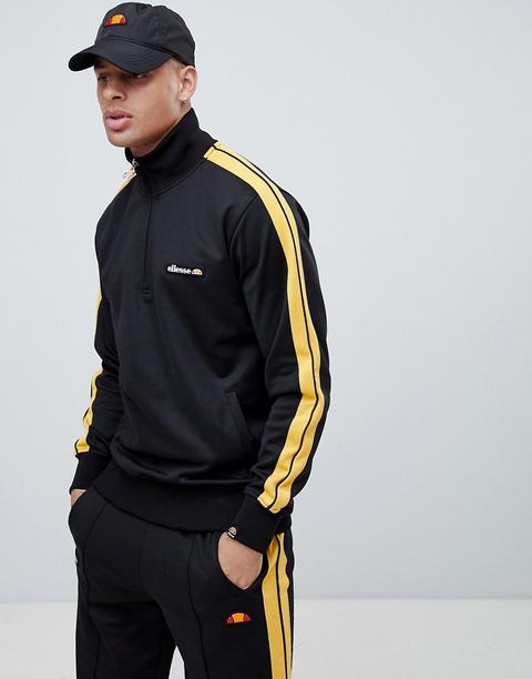 Ellesse - Vinio - Felpa Nera Con Zip 1/2 E Righe Sulle Maniche - Nero from  ASOS on 21 Buttons