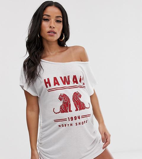 Asos Design Maternity - North Shore Hawaii - T-shirt De Plage En Jersey Froncé Sur Les Côtés - Blanc