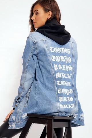 Rhea Oversized City Print Denim Jacket