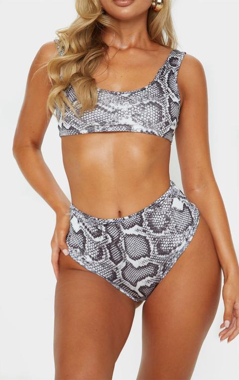 Snake Mix & Match High Waisted Bikini Bottom, Black