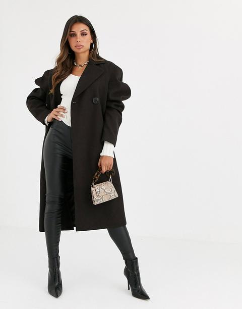 Asos Design Extreme Sleeve Coat In Dark Chocolate