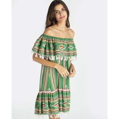 Vestido Volante Jacquard Verde