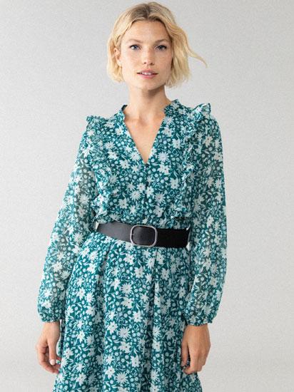 Vestido Midi Vaporoso Con Cinturón