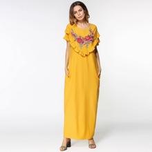 Vestido Largo De Bordado Con Volantes