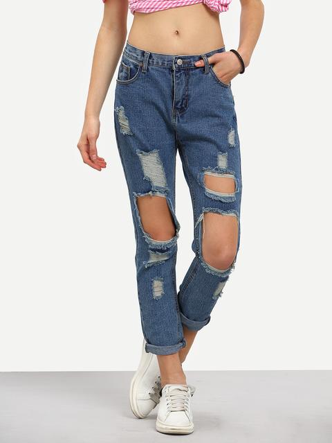 Jeans Roto Con Dobladillo Enrollado