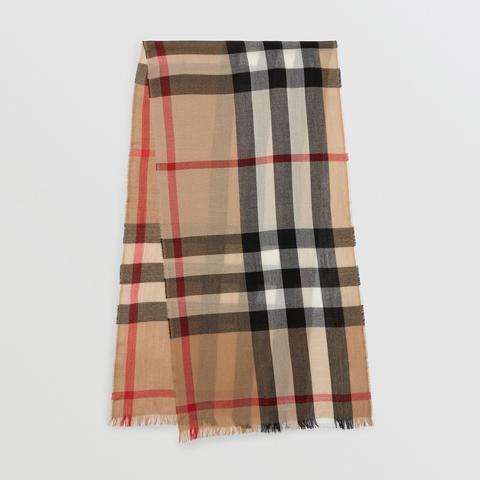 Lightweight Check Wool Cashmere Scarf