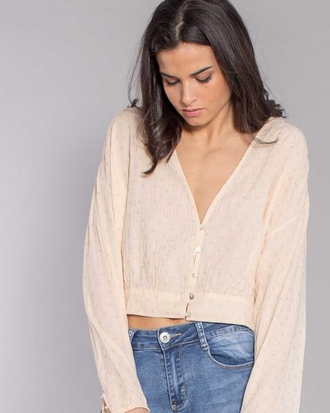 Camisa Boho Con Brillos Beige