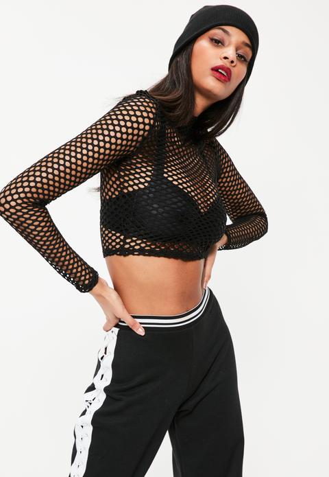 black fishnet crop top