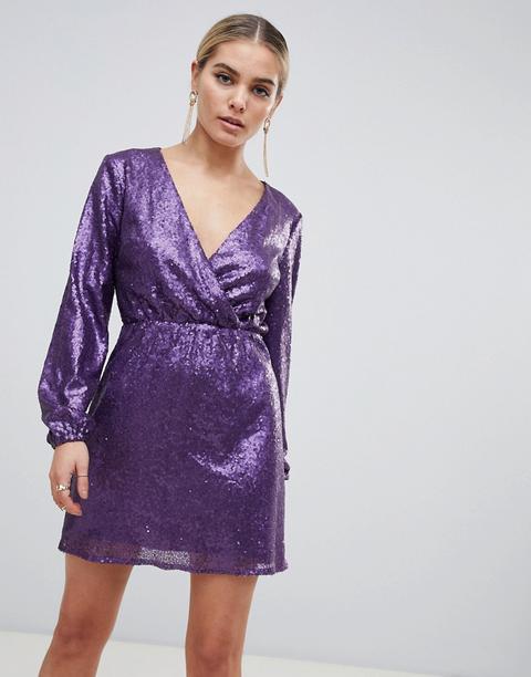 Outrageous Fortune - Vestito Viola Skater A Portafoglio Con Paillettes - Viola