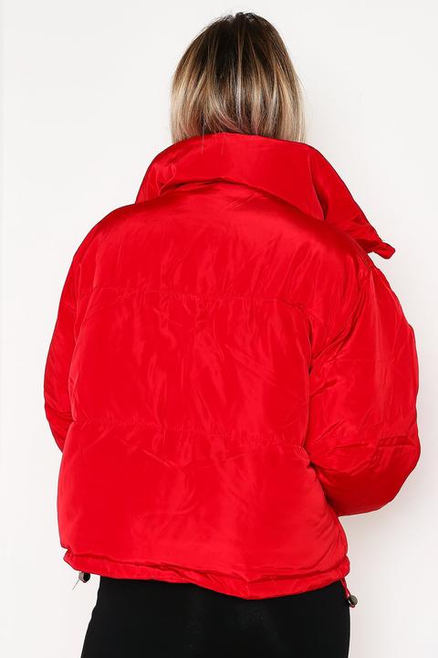 Red Oversized Crop Puffer Jacket