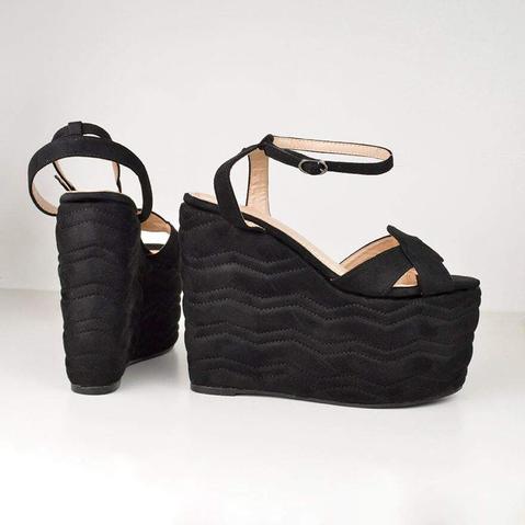 Kimberly - Platform Wedge Sandals In Black