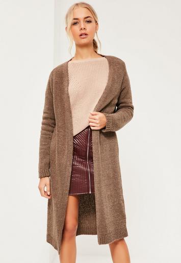 Brown Slouchy Boucle Edge To Edge Cardigan