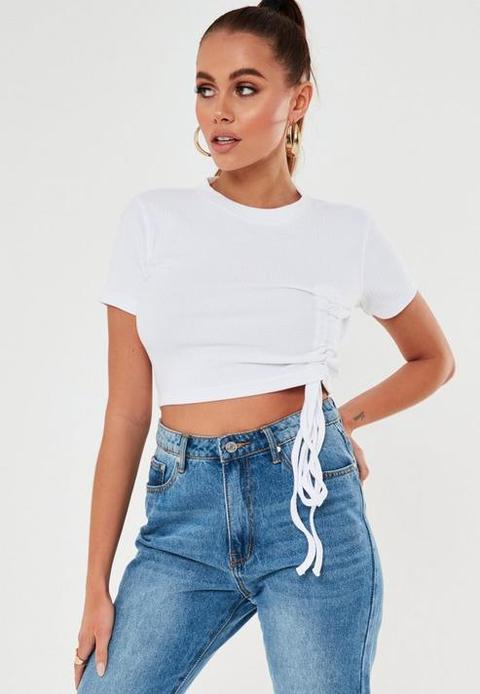 White Ruched Seam Crop Top, White