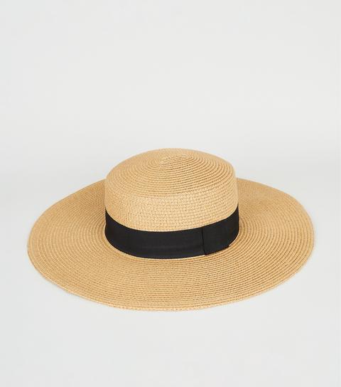 Tan Straw Effect Floppy Hat New Look