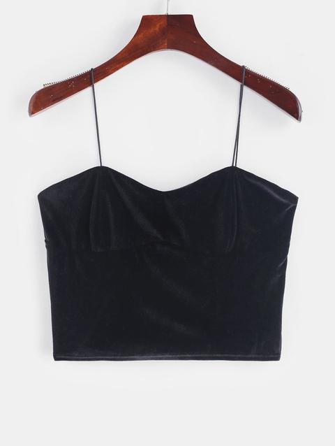 Zaful Velvet Cami Crop Top Black