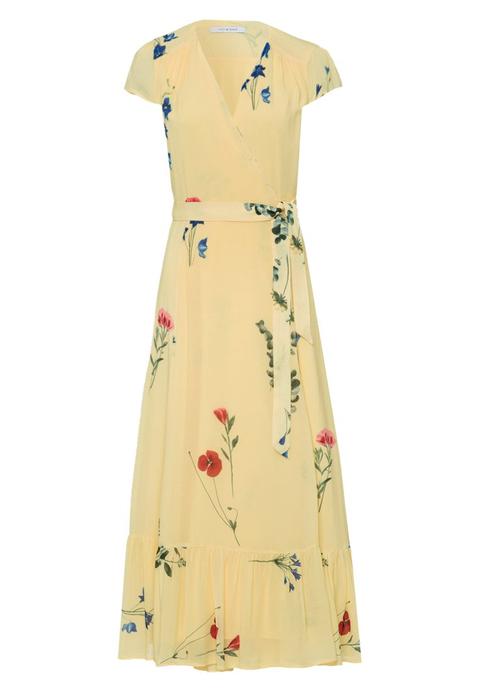 Ivy & Oak Wrap Dress Cap Sleeve Volant Vestito Lungo Lemon Sorbet