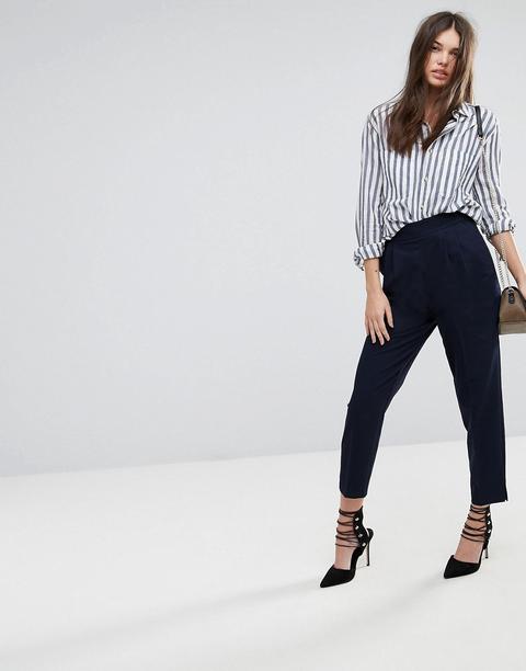 Asos - Pantaloni Stretti In Fondo A Vita Alta - Navy