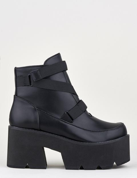 Knock You Down Strap Black Platform Boots