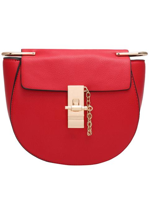 Bolso Hebilla Semicírculo Pu Hombro Rojo