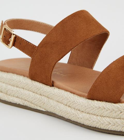 Tan Suedette 2 Strap Footbed Espadrille Flatforms New Look Vegan